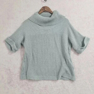 Coldwater Creek Womens Knit Sweater L Mint Green Short Sleeve Cowl neck  4PT